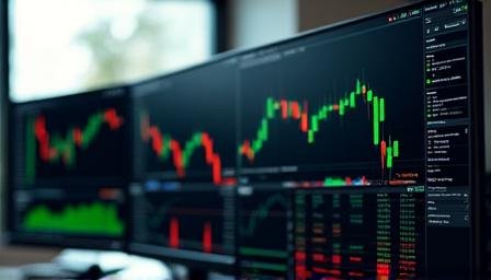Financial chart showing market volatility with professional analytical overlays