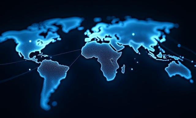 Illustration of global server network and financial data connectivity